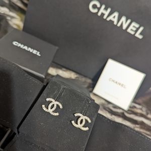 Authentic Chanel CC Crystal Stud Earrings